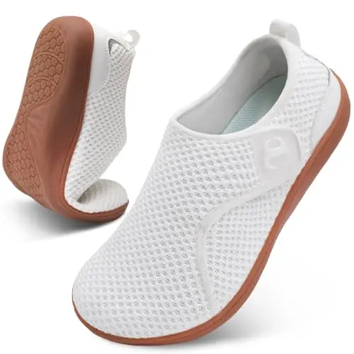 White women's adjustable strap walking shoes with a wide toe box