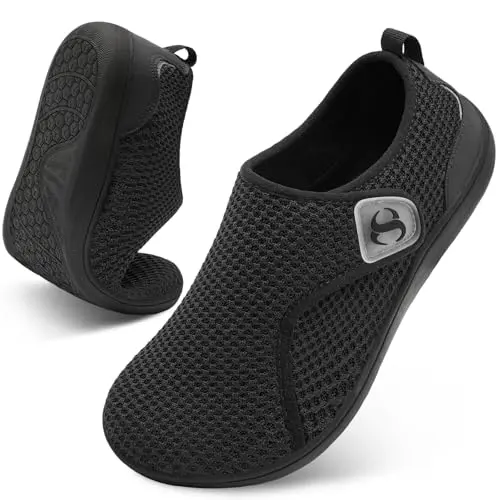 Women's wide toe box sneakers with adjustable velcro straps and a knit upper