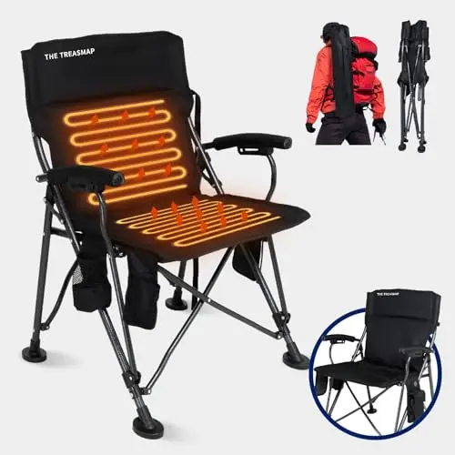 The Treasmap heated outdoor folding camping chair in black