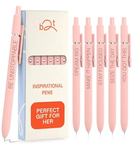 BETTER TOGETHER Achievers Inspirational Gel Pens set in pink with engraved motivational quotes, presented in a case.