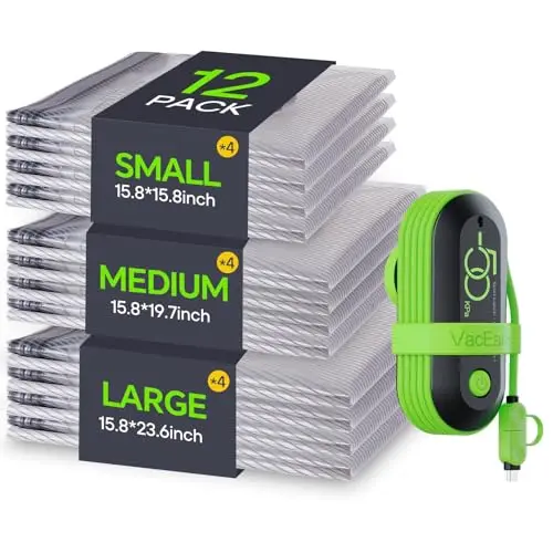 Vacbird 12 pack vacuum storage bags with dual USB pump
