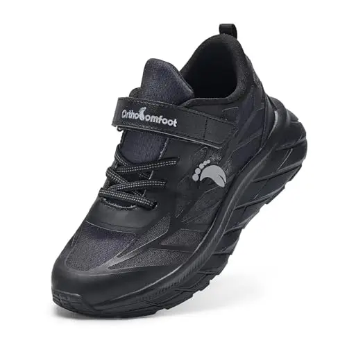 Boys Girls Kids Walking Shoes with arch support and breathable mesh in black