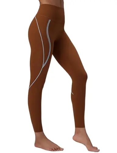 Baleaf Freeleaf Broadway High Waisted Leggings in brown with contrast stripe design