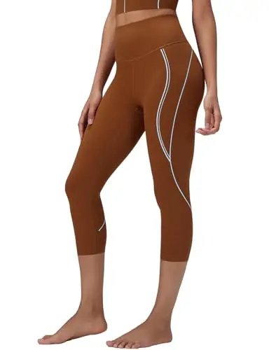 Baleaf Freeleaf Broadway Capri Leggings in brown with contrast stripe design