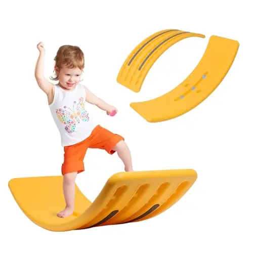 SWER yellow balance board for kids with included bouncy ball