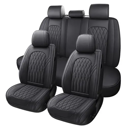 WELLDO full set of black faux leather car seat covers installed