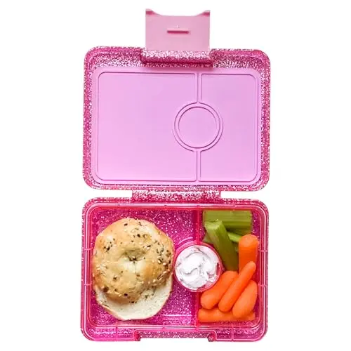 Yumbox Snack Box in Glitter Pink with three compartments for snacks