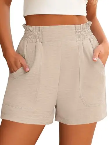 ANRABESS elastic high-waisted wide-leg shorts for women in khaki