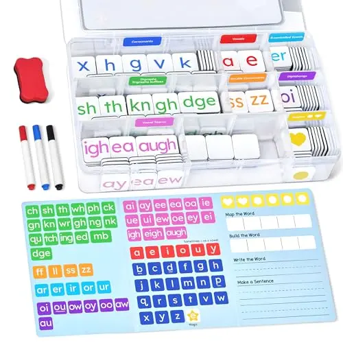 JoyCat Phonics Magnetic Letter Tiles set with storage case