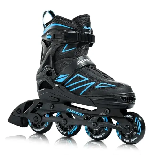 PAPAISON blue adjustable inline skates for kids with breathable mesh upper