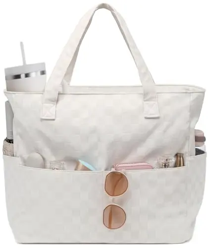 LEDAOU Waterproof Beach Tote Bag with stripe design and wet compartment pocket