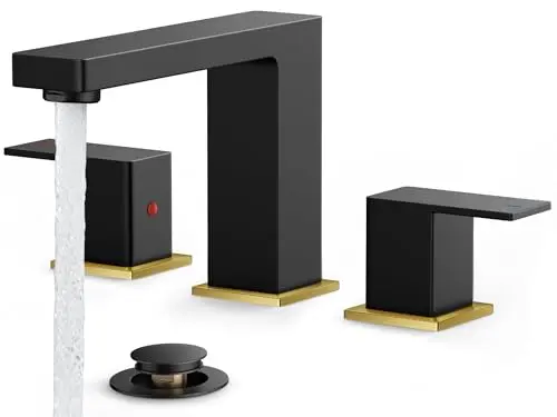FORIOUS black and gold square bathroom faucet with widespread setup