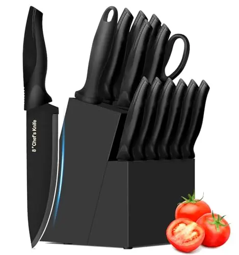 XANAPON 14-piece kitchen knife set with block, German steel blades, and sharpener