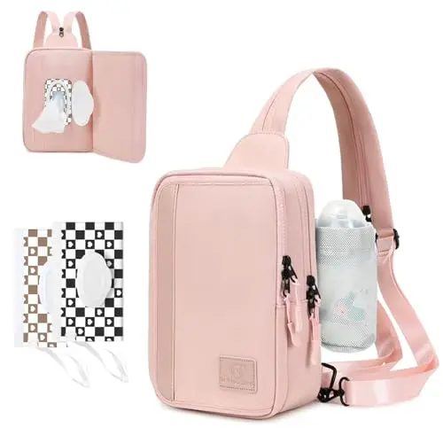 Nylon sling crossbody bag being worn as a backpack and across the chest
