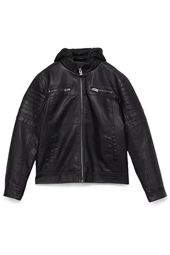 X RAY black hooded faux leather jacket for boys with sherpa lining