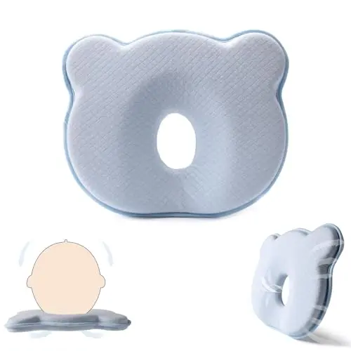 Yevclihds blue memory foam baby pillow with floral pattern for infant head support