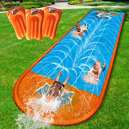 Slip Water Slide with shark pattern design and three racing lanes