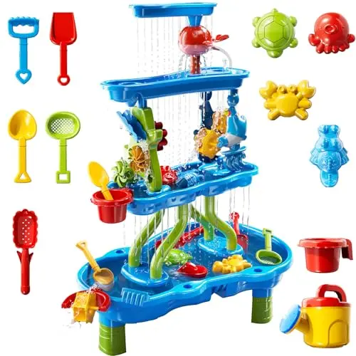 Beby Buty 4-Tier Water Table for toddlers with water wheels and marine life molds