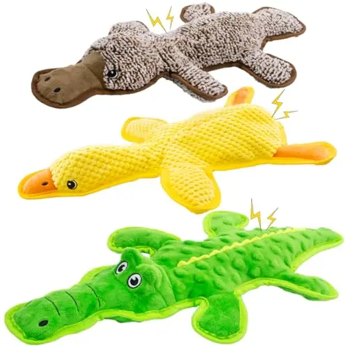 MAOOOOB 3-pack of no-stuffing plush dog toys (crocodile, duck, platypus)