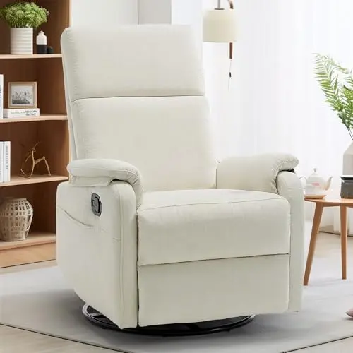 Korser beige chenille fabric swivel rocking recliner chair