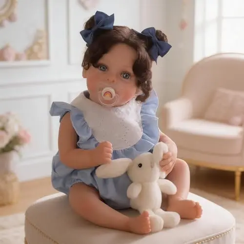 SCOM 18-inch reborn baby doll girl with hand-rooted hair and soft weighted body