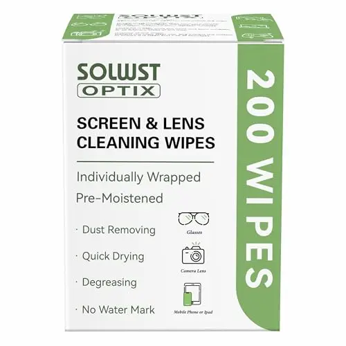 SolWst Optix lens cleaning wipes box with 200 wipes