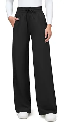 IUGA women's ultra-lightweight wide-leg beach and travel pants in black.
