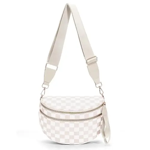 Generic Checkered Crossbody Bum Bag in Beige