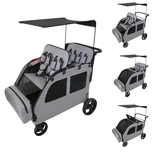 JULYSHILIU car-shaped 4-seater wagon stroller in light grey