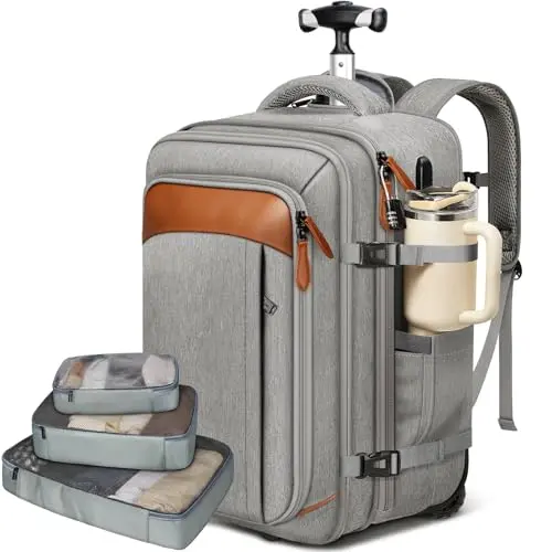 Vancropak grey expandable rolling backpack with packing cubes