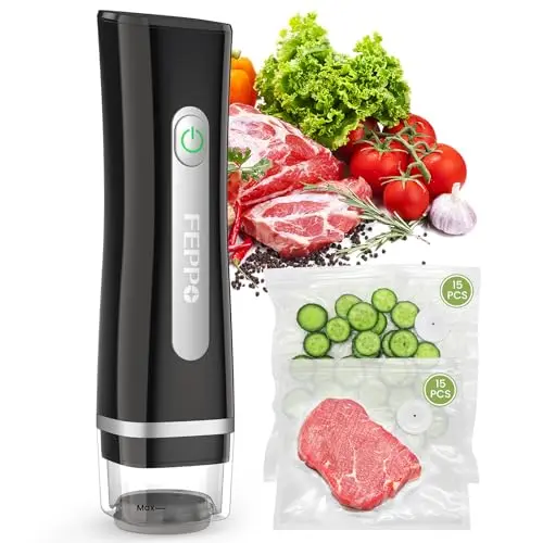 FEPPO S30-B handheld vacuum sealer with detachable visible water tank and reusable bags