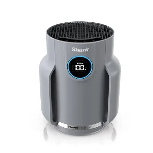 Shark NeverChange air purifier in Winter Fog color with a digital display