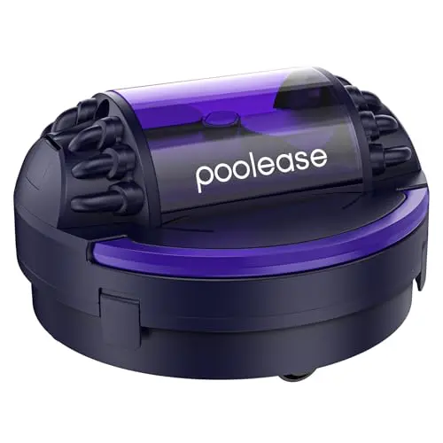 Poolease X1 dark blue robotic pool vacuum in an above-ground pool