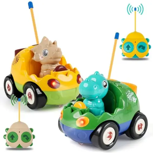 INSFUN 2-Pack Remote Control Dinosaur Car Toys for toddlers