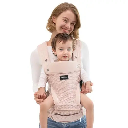 Momcozy pink baby carrier with detachable hip seat