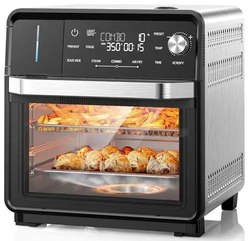 Nuwave Combi Steam Oven in stainless steel with air fry basket and accessories