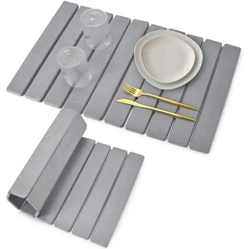 TDCOKHE Grey Stone Drying Mat on a kitchen counter with dishes