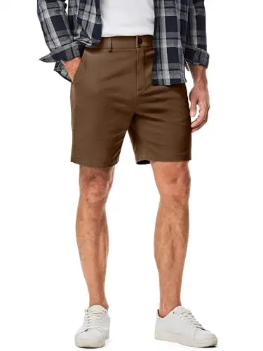 JMIERR Men's Slim Fit Shorts with a 7-inch inseam in brown