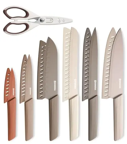GOODA 13-piece multicolor knife set with blade guards and shears
