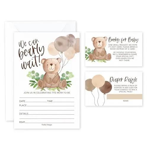 Hadley Designs Teddy Bear baby shower invitation set with brown theme