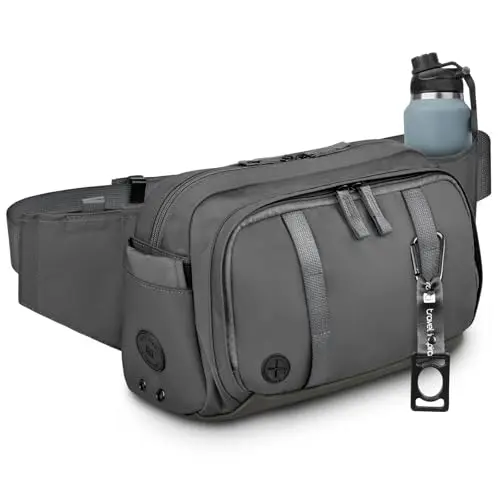 Large tactical-style crossbody waist bag with water bottle holders and multiple pockets.