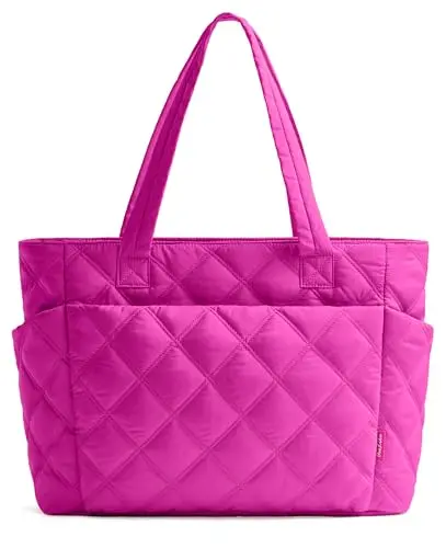 Uselike Raspberry Pink Quilted Puffer Tote Bag