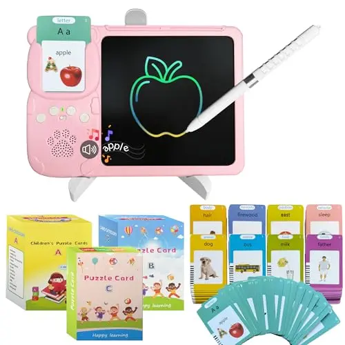 BEETIFULIE talking flash card reader with an LCD writing tablet for kids