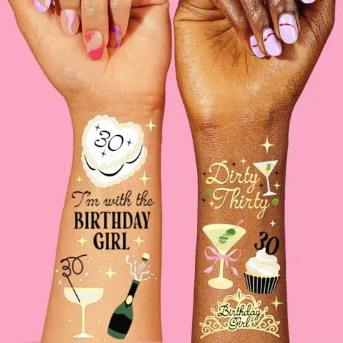 xo, Fetti 30th birthday temporary tattoos with martini and cake designs