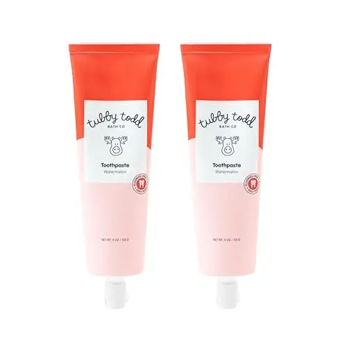 Tubby Todd fluoride-free kids toothpaste in watermelon flavor, two-pack