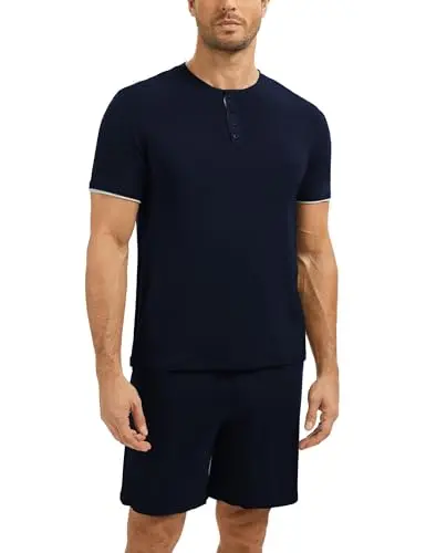 GYS Bamboo Viscose Men's Pajama Sets with Shorts in Navy