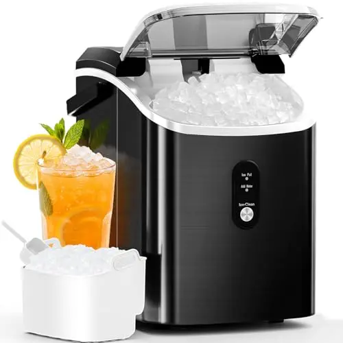 Antarctic Star Nugget Ice Maker countertop unit in stainless steel black with ice basket
