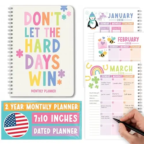 Hadley Designs 2026-2027 Monthly Planner in Doodle color with spiral binding