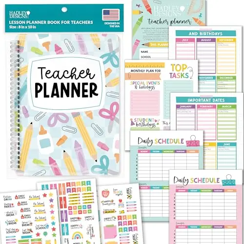 Hadley Designs Doodle Fabric Cover Teacher Planner with monthly and weekly sections