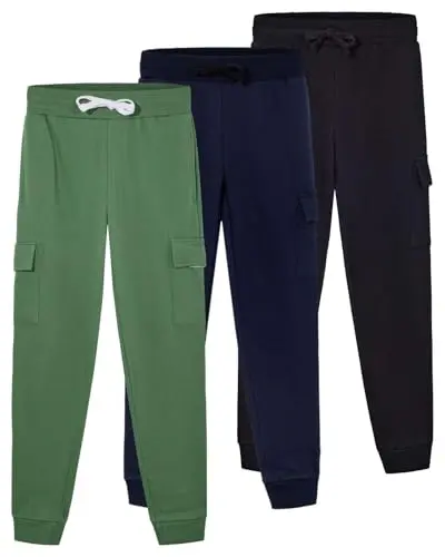 Real Essentials Girls Fleece-Lined Cargo Joggers with pockets